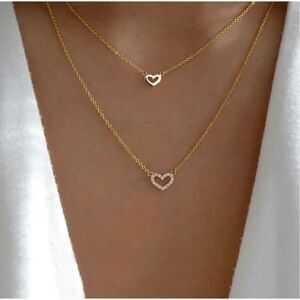 Double Layer Heart Rhinestone Zircon Necklace Set